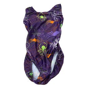 Foxy's Halloween Spider Print Leotard A/S Nylon Spandex Purple Made In USA